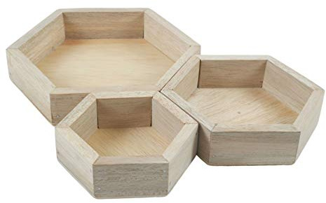Coco Papaya Set de 3 plateaux de présentation pour bijoux - Présentoirs hexagonaux gigognes en bois brut