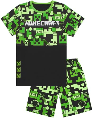 Minecraft Pyjamas pour garçons Options Bas Longs ou Courts Pyjamas pour Enfant 9-10 Ans