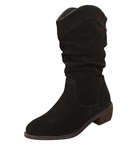 JDGY Stivali da donna in pelle scamosciata, con tacco a blocco, stile retrò, in pelle scamosciata, stivali da donna, stivali a mezza lunghezza, antiscivolo, da donna, Nero , 39