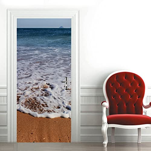 A.Monamour Türtapete Selbstklebend Türfolie Türposter 3D Tropische Meeres Wellen Sandstrand Naturlandschaft Vinyl Folie Türdeko Tapete Wandbild Türaufkleber Türtattoo 90 x 200 cm