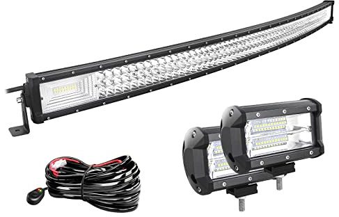 Willpower 50 Zoll 127CM 648W Led Arbeitsscheinwerfer Bar Gebogen + 2pcs 5 Zoll Led Scheinwerfer + Kabelbaum 12V 24V LED Bar für Offroad Auto Traktor Zusatzscheinwerfer Rückfahrscheinwerfer Lightbar