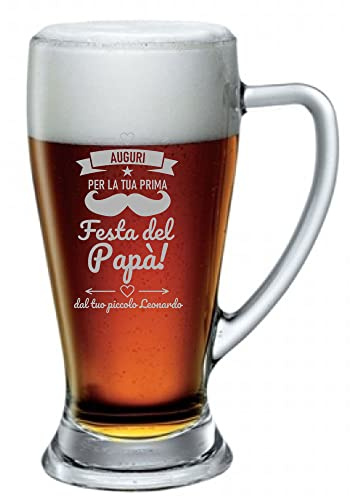 bubbleshirt Boccale Birra Papà Personalizzato Festa del Papà Auguri per la tua prima festa del papà ca 38 cl