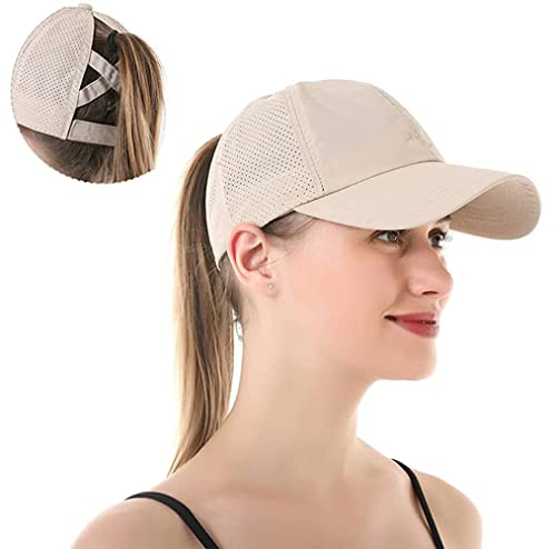 AIDIER Damen UV-Schutz Pferdeschwanz Baseballkappe Schnell Trocknend Mesh Sport Kappe Basecap Mädchen Sonnenhut Atmungsaktiv Ponycap Baseballmütze für Golf Laufen Radfahren Outdoor Cooler Sommerhut