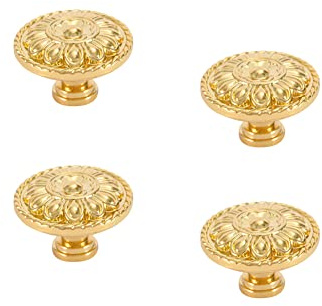 SYDARSYN 4 st möbelknoppar antik skåpknoppar lådaknoppar guld vintage runda knopp handtag låsblommor mönster retro draghandtag för skåp garderob kök byråer dörr 32x21 mm