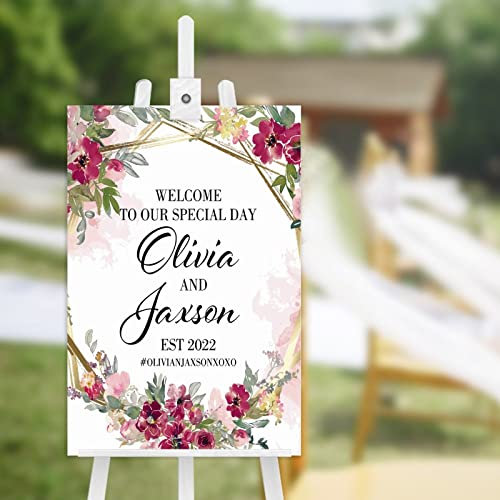 Panneau de bienvenue en bois personnalisé avec inscription « Welcome to Our Special Wedding Sign » - Affichage de la date et du nom du couple - Décorations de mariage et de réception - 45,7 x 30,5 cm