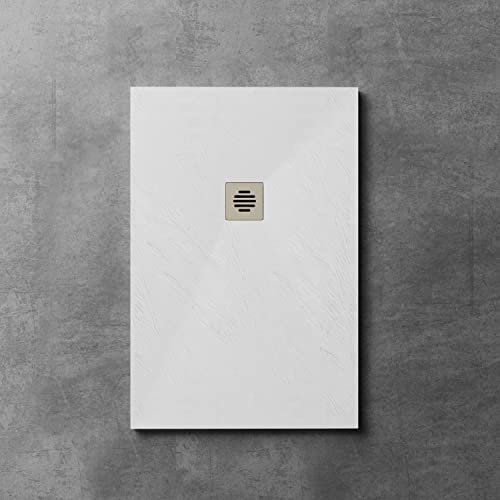 Plato de ducha Resina - Antideslizante Textura Pizarra - Blanco - Disponible en varios tamaños - Incluye válvula desagüe+inoxidable rejilla - 80x100x3cm