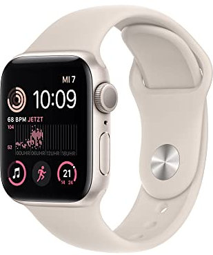 Apple Watch SE (2. Generation) (GPS, 40mm) Smartwatch - Aluminiumgehäuse Polarstern, Sportarmband Polarstern - Regular. Fitness-und Schlaftracker, Unfallerkennung, Herzfrequenzmesser, Wasserschutz