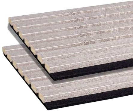 FORESTEA Lot de 2 Panneaux tasseaux Bois MDF Acoustic décor chêne Gris sur Fond Feutrine Noir 2600 x 300 x 17 mm -1,56 M2 PEFC 70%