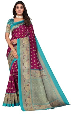 IMTRA FASHION Sari De Seda De Arte Impreso Púrpura Tradicional Indio Con Pieza De Blusa-SELENA PURPLE