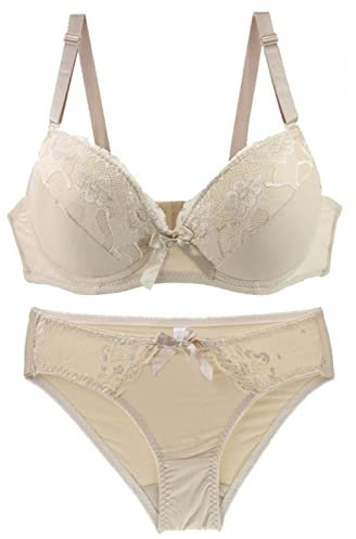 Necalisi Bra Lingerie Sets Light Yellow Women's Full Coverage Floral Lace Push up Underwire Bra Lace Bralette Soft Cup Bra 95E