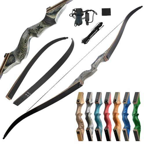 surwolf 60 Zoll Bogenschießen Jagdbogen Recurve Bogen 20-60 lbs Takedown Recurve Bogen Adult Sports Bow Langbogen Bogenschießen Bogen und Pfeil Set für Rechtshänder（Grau Bow,60lbs）