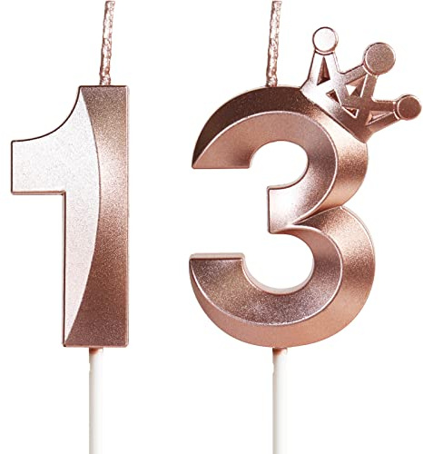 Yiran Geburtstagskerze 13 Zahlenkerze 13 mit Krone, 5cm Roségold Geburtstagskerzen, Kerzen Geburtstag, Tortendeko Geburtstag, Tortendekoration für Mädchen, Erwachsene, 13. Geburtstagsfeier, Jubiläum
