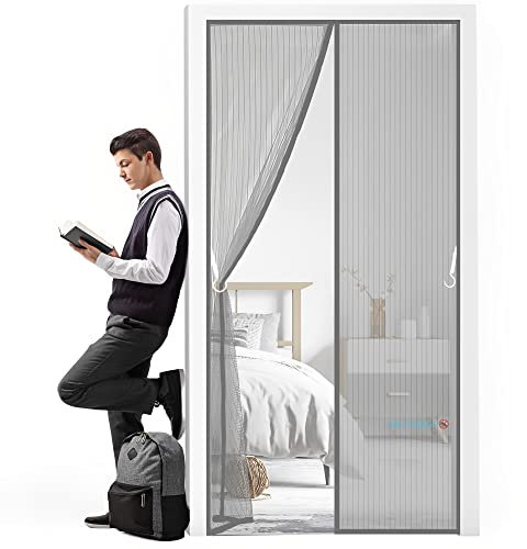 Fliegengitter für Tür als Rollo, 210 x 220 cm Anti Moskito Fliegengitter, Insektenschutzrollo Fliegengitterrollo für Terrassentür Wohnzimmer Balkontür(Grau)