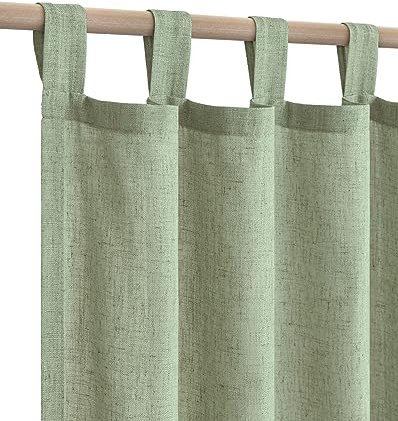 KOUFALL Sage Green Patio Door Curtains for Sliding Glass Doors,2 Panels Linen Sheer Cottagecore Long Curtains for Dining Room Living Room Bedroom Windows,96 Inch Length,Set of 2 Pack