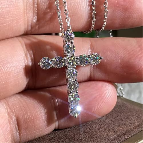 OBCPD Diamant Kreuz Anhänger Echte 925 Sterling Silber Hochzeit Anhänger Halskette Für Frauen Männer Moissanite Schmuck