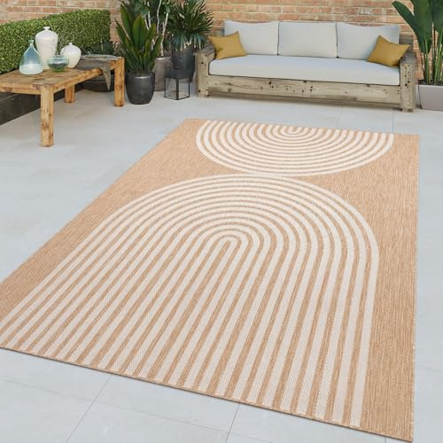 TT Home In-& Outdoor Teppich Wetterfest Balkon Flachgewebe Geometrischer Ethno Style, Farbe:Beige, Größe:160x220 cm