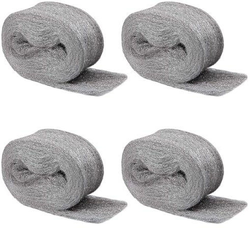 Shineboc 4 Roll 000 Coarse Steel Wire Wool, 16 Meter Pack Mice Coarse Wire Wool Rats Wall Hole Fill Fabric for Removing Paint, Varnish, Rust Can Stop Rats, Insect, Pest