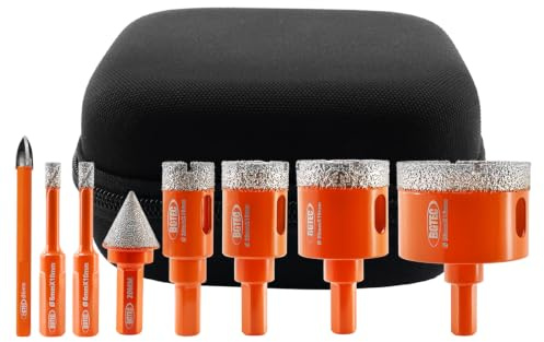 BGTEC Diamond Drill Bits Set 7PCS Tile Hole Saw Kit | Tile Hole Cutter & Chamfer Bit & Carbide Drill, for Ceramic, Porcelain, Marble, Granite, 6/20/25/35/50mm