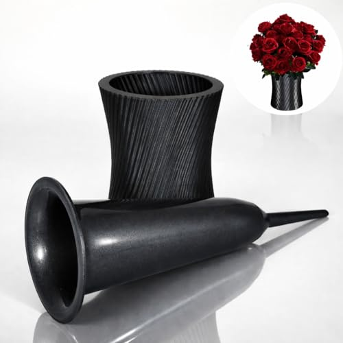 Grabvase mit Schmuckrosette Salo (Anthrazit) von Prix3D Modernes Design aus nachhaltigem Bio-Kunststoff, Stilvolle Grabgestaltung - Ideal für frische Blumen oder künstliche Arrangements.