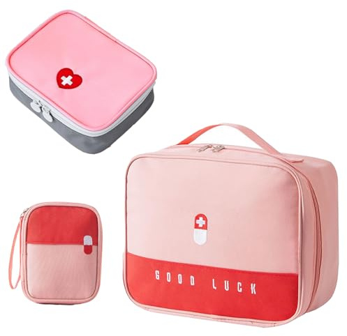 Medikament Tasche, 3 Stück Wasserdichte Medizin Aufbewahrungstasche Medikamententasche Leer Erste Hilfe Tasche Große Kapazität Medizinische Notfalltasche für Home, Office, Reisen (Rosa)