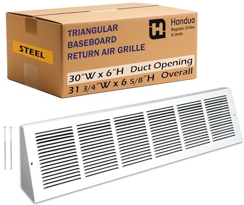 Handua Rejilla de aire de retorno triangular de acero para zócalo de 76 cm de ancho x 15 cm de alto, flujo de aire eficiente, rejilla de cubierta de ventilación de registro de aire, profundidad de 9,5