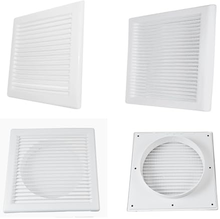 Square White Ventilation Grille with Flyscreen - Round Ø 150mm – 6 inch Rear Spigot - Vent Cover for Bathroom, Kitchen, Wall, Ducting, Louvre Panel - Airflow Louvered Grill. Set by MYPURECORE