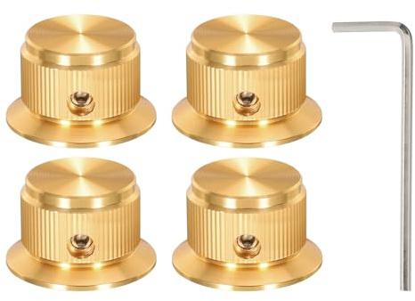 QUARKZMAN Aluminium Potentiometer Knobs 6mm Gitarrenreglerknöpfe 1/4 Schaft für Gitarre Lautstärkeregelung 24mm/0.94 Durchmesser Gold Packung mit 4 (mit Un-Schlüssel)