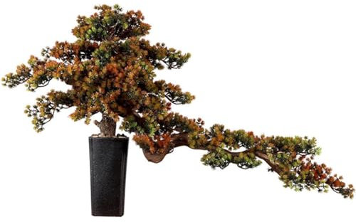 HSHTTKL Robuster und langlebiger künstlicher Bonsai-Baum mit schwarzem Keramiktopf, roter Simulations-Willkommenskiefer-Kunstbaum für die Desktop-Anzeige
