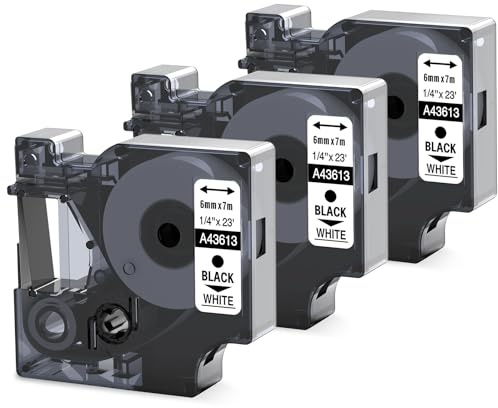 Oozmas Kompatibel mit Dymo D1 Etikettenband 6mm x 7m Black White 43613 | Schwarz auf Weiß, Kompatibel mit Dymo LabelManager LM160 LM210D LM260P LM280 LM360D Schriftband