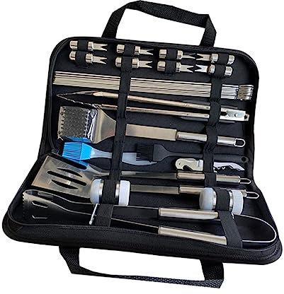 Supvox 1 Satz 28 Stück Grillwerkzeug Grillthermometer Lebensmittelklemme Zubehör zum Grillen Grillzubehör Lebensmittelclip Grillschaufel Rostfreier Stahl Grillbürste 2cr13 Edelstahl