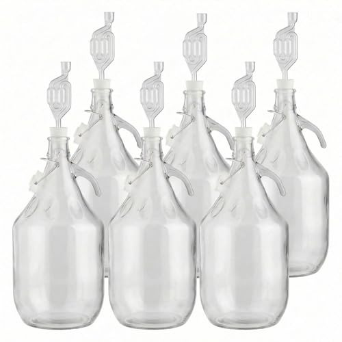lilawelt24 6X 5L Glasballon Gärbehälter Set mit Bügelverschluss, Henkel, Gärrohr & Stopfen, für Wein, Most & Fermentation