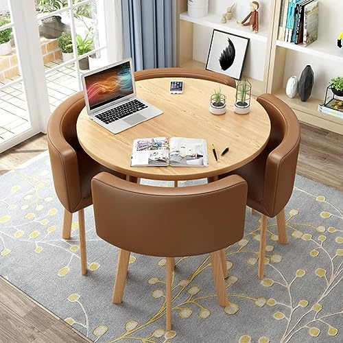 ZJXDPBF Round Dining Table Set With 4 Chairs, Modern Leisure Dining Room Furniture for Kitchen Lounge Living Room (80cm/31.5)