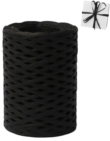 GOIEHIR Raffia Bastband, 200M Raffia Papierband, Raffia Papierschnur für Geschenkverpackung, Basteln, Weihnachten, Hochzeit, Geburtstag, Party, Schwarz