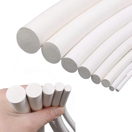 Estresen Silicone Foam Seal Strip Round Dia.6mm x 5M Long, Solid Sponge White Strip Soft Durable for DIY Gasket, Pads, Foam Tubing, Crafts