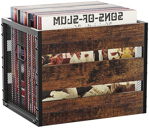 DOLALIKE Vinyl Record Storage, Vintage Wood Album Holder with Dividers for 100+ Records, Box Case Crate for Books, Magazines, Organizer (Classic Cube)