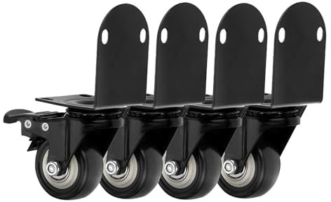 L-förmige Lenkrolle, 1.5inch(40mm)|2inch(50mm) Seitenmontage Rollen, Möbelrollen, Transportrollen, Für Küchenschrank, Babybett, Tisch, Blumenständer, Schreibtische(Size:4 Brakes,Color:2inch(49mm))