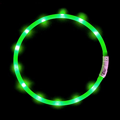 LED-Hundehalsband, wiederaufladbar über USB, blinkend, Sicherheitshalsband, weiches Silikon, wasserdicht, längenverstellbar, Haustier-Halskette mit 3 Blinkmodi, Grün