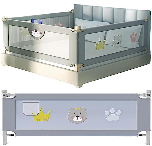 BESTXH Grau,220cm, Bettgitter, 120-220 cm Bettgitter, Absturzsicherung Klappbares Bettschutzgitter, Kinderbettgitter, HöHenverstellbar 74-93 cm, FüR Kinder- Und Elternbett