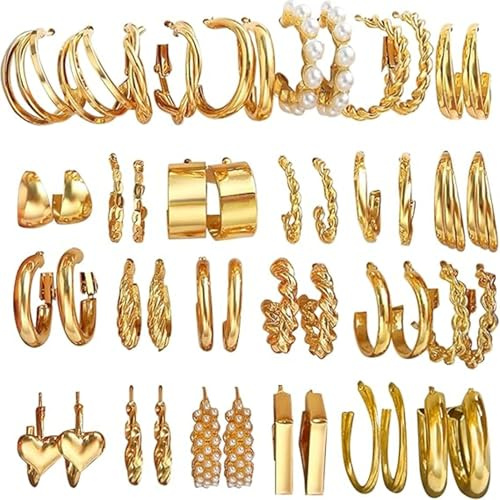 24 Paar Gold Creolen Ohrringe Set für Damen, Gold Mode Damen Ohrringe for Freundin Ehefrau Gute Freunde Geburtstags Weihnachts Valentinstags Geschenk