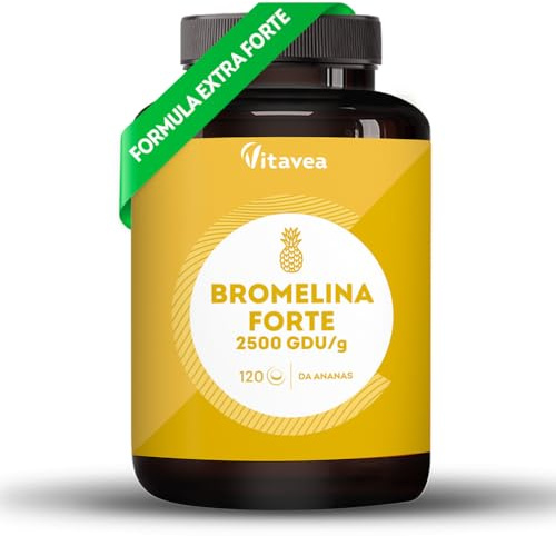 Bromelina Forte - 2500 GDU/g - Drenante Gambe Gonfie - Cura di 40 Giorni | Drenante Liquidi - Benessere Delle Gambe - Aiuta con la Digestione e Favorisce Leggerezza Quotidiana - 120 Capsule - Vitavea