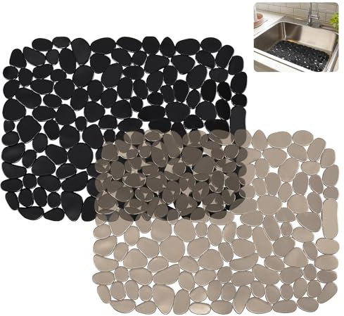 Incycall 2 - Stück Küchenspülbeckenmatte- oder Keramikspülbecken, schneidbare PVC - Kieselstein - Spülbeckenmatte für Porzellanspülbecken, Geschirr und Glaswaren, 30X40 cm (Schwarz + Braun)