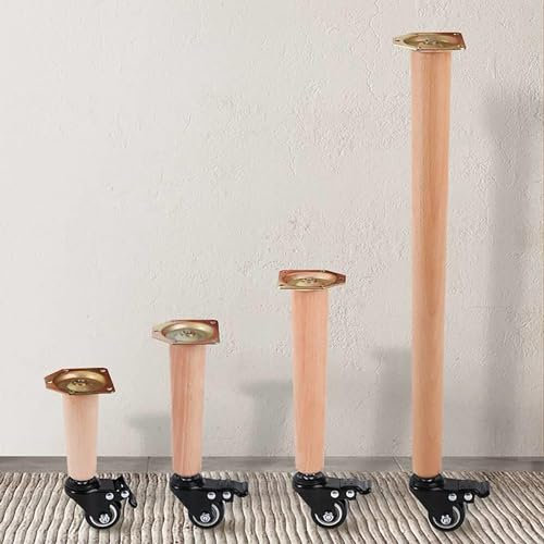 Verstellbare Möbelfüße 4er-Set Möbelbeine aus Holz konische Sofabeine mit Rollen konische Tischbeine aus Holz für Computertisch Arbeitstisch Esstisch (70 cm)