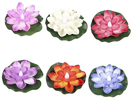 IMIKEYA 3 Sätze Lotus Schwimmende Wasserlampe Solarbetriebener Wasserbrunnen Anlage Teich Gartenbeleuchtung Led Schwimmkerze Künstliche Blumen Zur Dekoration Künstlicher Lotus 6 Stück * 3