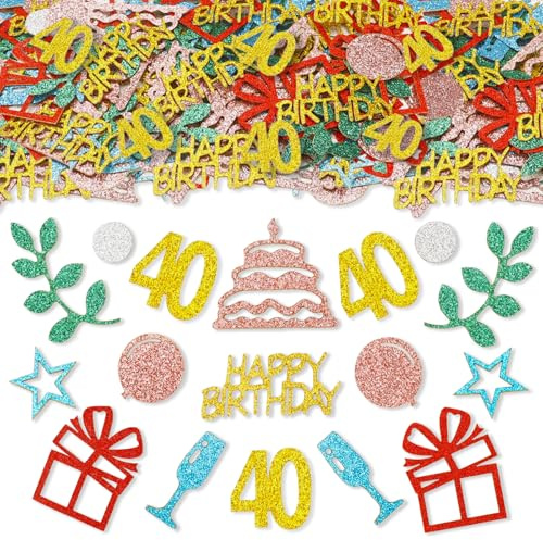 ParPix 100 Stück Bunt 40 Geburtstag Deko Konfetti, Groß 5,5cm Confetti Deko 40 Geburtstag Frauen Mann, 40er Geburtstags Streudeko, 40 Geburtstaga Tischdeko,Glitzer Konfetti 40. Geburtstags Deko