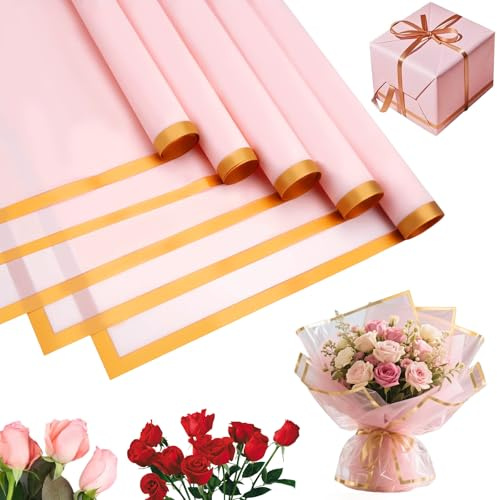 20 Blatt Blumenstrauß Geschenkpapier, 58x58 cm Wasserdicht Blumenstrauß Papier, Wrapping Paper für Geschenkverpackung Kunst Handwerk Blumen Hochzeit Abschluss Verpackung, Rosa