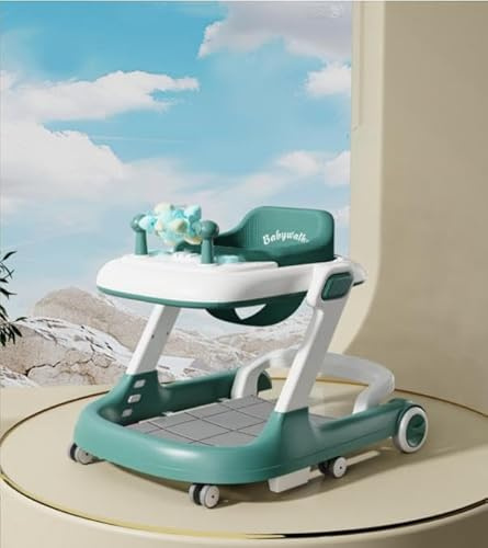 Babywalker Lauflernwagen 2 in 1 – Schaukelfunktion Babywalker mit Rollen, Musik, faltbar, Grün