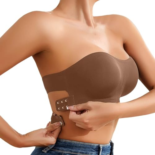Generisch 2026 - Comfortable Nylon Stretch Bra for Women for Everyday Wear Wedding Season Strapless Wedding Dress Seamless Support Fitness Women, brown, L