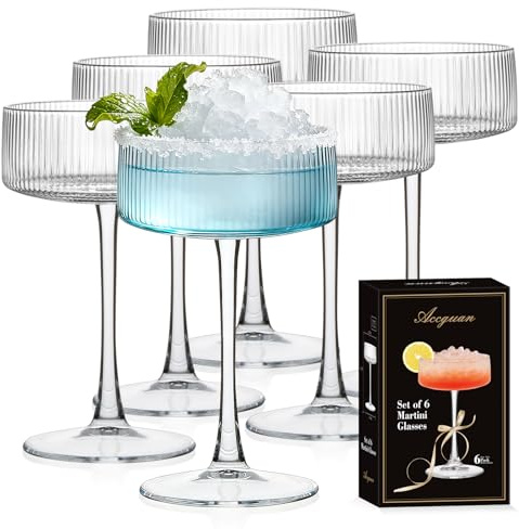 Accguan Ribbed Coupe Glasses, 10 oz Crystal Cocktail Glasses Set of 6, Vintage Martini Glasses for Bar, Cocktail, Margarita, Wine, Champagne & Gift Box