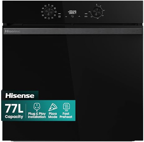 Hisense BI622ABPGUK - Built-in 77L Electric Single Oven - Stainless Steel with Even Bake, 300°C Pizza Mode, Frozen Food Mode, Steam Clean - A Rated, Extra Large