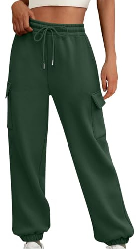 Générique Pantalon Femme Jogging Cargo Taille élastique Polyester Doux Extensible Respirant avec Cordon Poches à Rabat Chevilles élastiquées Confort pour Quotidien et Loisirs Voyage et Bureau